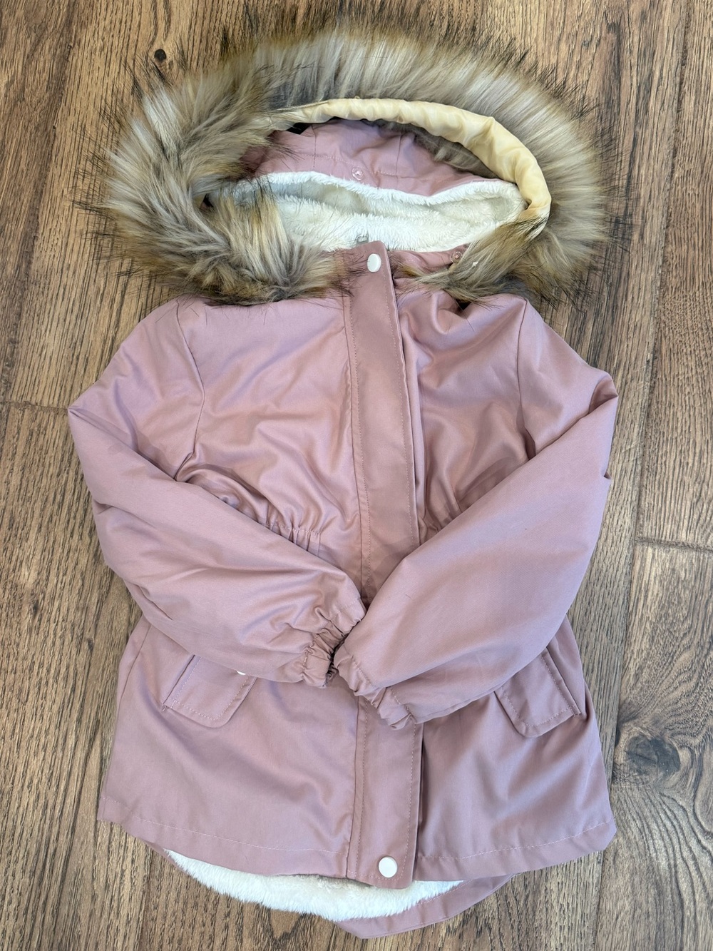 SHEIN Pink Girls' Faux Fur-Lined Hooded Coat